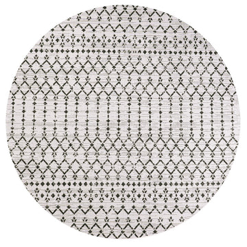 Ourika Moroccan Geometric Textured Weave Indoor/outdoor Round Rug